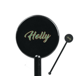 Christmas Holly 5.5" Round Plastic Stir Sticks - Black - Double Sided (Personalized)