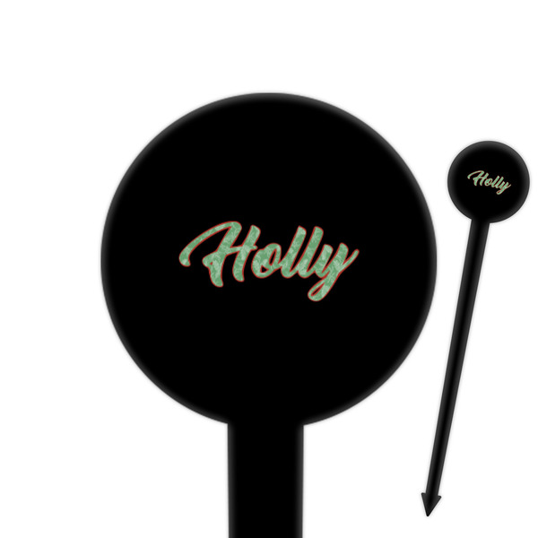 Custom Christmas Holly 6" Round Plastic Food Picks - Black - Single Sided (Personalized)