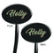 Christmas Holly Black Plastic 7" Stir Stick - Double Sided - Oval - Front & Back