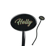 Christmas Holly 7" Oval Plastic Stir Sticks - Black - Single Sided (Personalized)