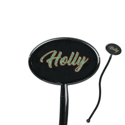 Christmas Holly 7" Oval Plastic Stir Sticks - Black - Double Sided (Personalized)