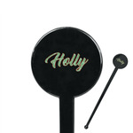 Christmas Holly 7" Round Plastic Stir Sticks - Black - Double Sided (Personalized)