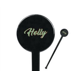 Christmas Holly 7" Round Plastic Stir Sticks - Black - Single Sided (Personalized)