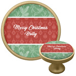 Christmas Holly Cabinet Knob - Gold (Personalized)