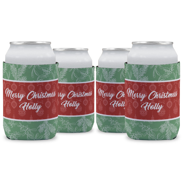 Custom Christmas Holly Can Cooler (12 oz) - Set of 4 w/ Name or Text