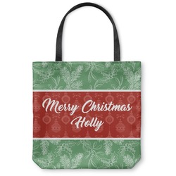 Christmas Holly Canvas Tote Bag - Large - 18"x18" (Personalized)