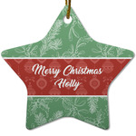 Christmas Holly Star Ceramic Ornament w/ Name or Text