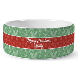 Christmas Holly Ceramic Dog Bowl - Medium (Personalized)