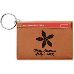 Christmas Holly Leatherette Keychain ID Holder - Single Sided (Personalized)