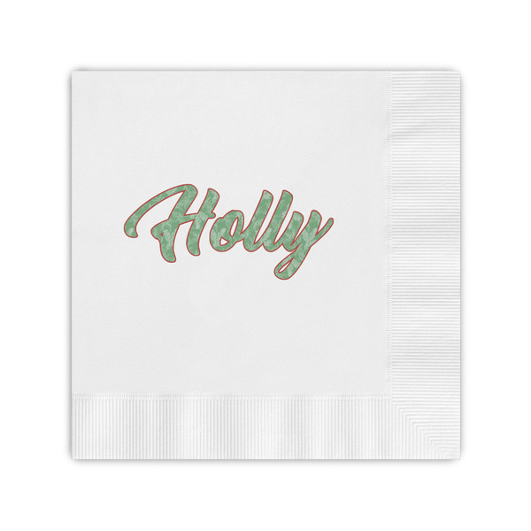 Custom Christmas Holly Coined Cocktail Napkins (Personalized)