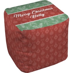 Christmas Holly Cube Pouf Ottoman - 18" (Personalized)