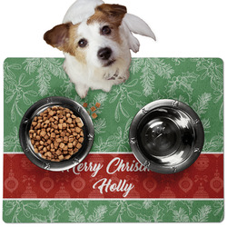 Christmas Holly Dog Food Mat - Medium w/ Name or Text