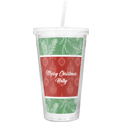 Christmas Holly Double Wall Tumbler with Straw (Personalized)
