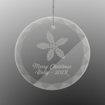 Christmas Holly Engraved Glass Ornament - Round (Personalized)