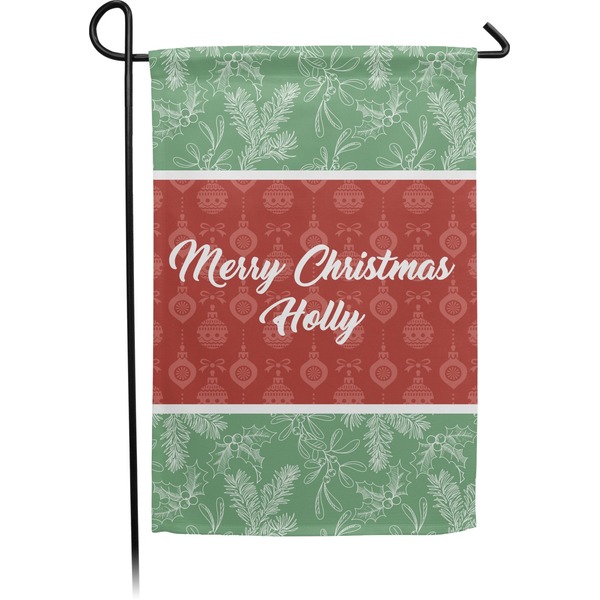 Custom Christmas Holly Small Garden Flag - Double Sided w/ Name or Text