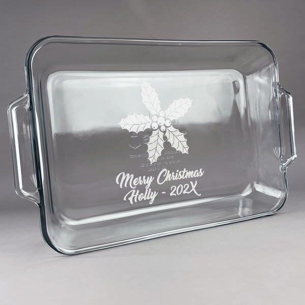 Custom Christmas Holly Glass Baking and Cake Dish (Personalized)