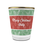 Christmas Holly Glass Shot Glass - 1.5 oz - with Gold Rim - Single (Personalized)