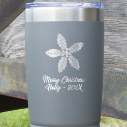 Christmas Holly 20 oz Stainless Steel Tumbler - Grey - Single Sided (Personalized)