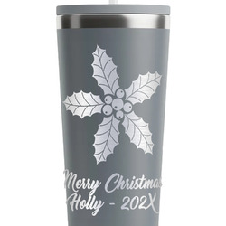 Christmas Holly RTIC Everyday Tumbler with Straw - 28oz - Grey - Double-Sided (Personalized)