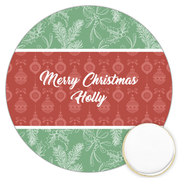 Custom Christmas Holly Printed Cookie Topper - 3.25" (Personalized)