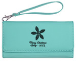 Christmas Holly Ladies Leatherette Wallet - Laser Engraved- Teal (Personalized)