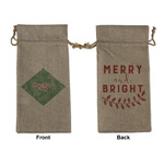 Christmas Holly Large Burlap Gift Bag - Front & Back (Personalized)