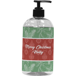 Christmas Holly Plastic Soap / Lotion Dispenser (16 oz - Large - Black) (Personalized)