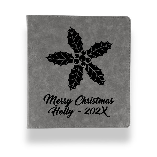 Custom Christmas Holly Leather Binder - 1" - Grey (Personalized)