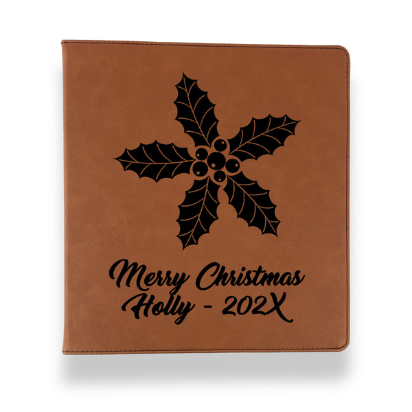 Custom Christmas Holly Leather Binder - 1" - Rawhide (Personalized)