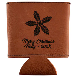 Christmas Holly Leatherette Can Sleeve (Personalized)