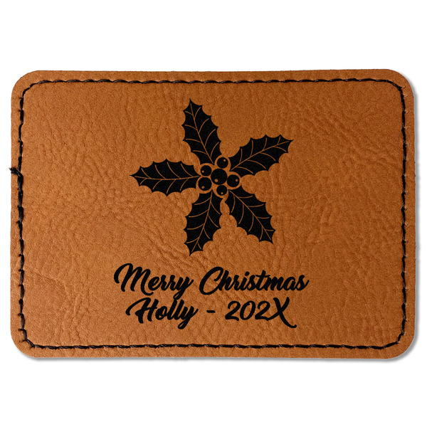 Custom Christmas Holly Faux Leather Iron On Patch - Rectangle (Personalized)