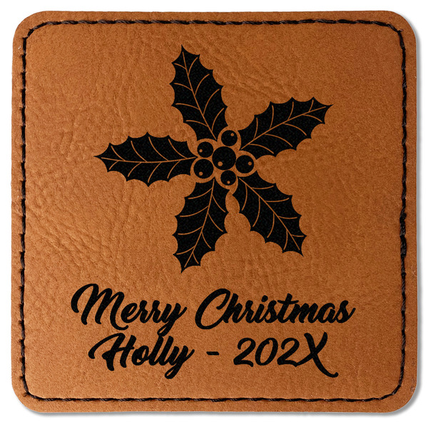 Custom Christmas Holly Faux Leather Iron On Patch - Square (Personalized)