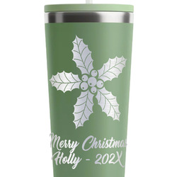 Christmas Holly RTIC Everyday Tumbler with Straw - 28oz - Light Green - Double-Sided (Personalized)