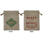 Christmas Holly Medium Burlap Gift Bag - Front & Back (Personalized)