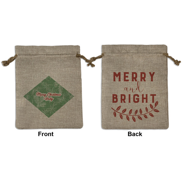 Custom Christmas Holly Medium Burlap Gift Bag - Front & Back (Personalized)