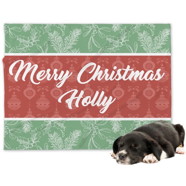 Custom Christmas Holly Dog Blanket - Large (Personalized)