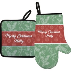 Christmas Holly Right Oven Mitt & Pot Holder Set w/ Name or Text