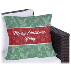 Christmas Holly Outdoor Pillow - 18" (Personalized)