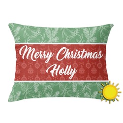 Christmas Holly Outdoor Throw Pillow (Rectangular) (Personalized)