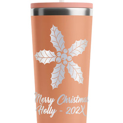 Christmas Holly RTIC Everyday Tumbler with Straw - 28oz - Peach - Double-Sided (Personalized)