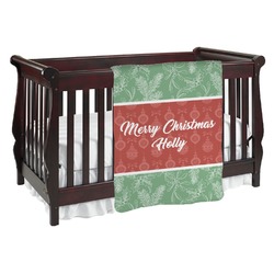 Christmas Holly Baby Blanket (Single Sided) (Personalized)