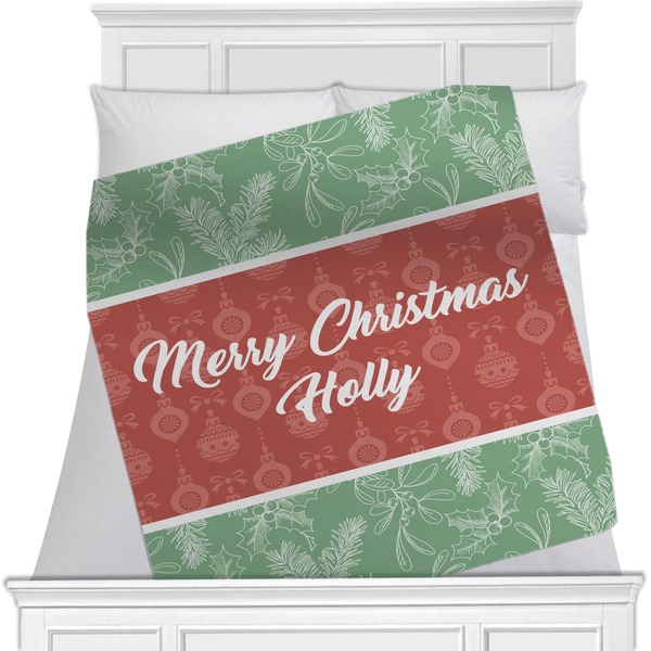 Custom Christmas Holly Minky Blanket - Toddler / Throw - 60"x50" - Double Sided (Personalized)