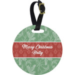 Christmas Holly Plastic Luggage Tag - Round (Personalized)