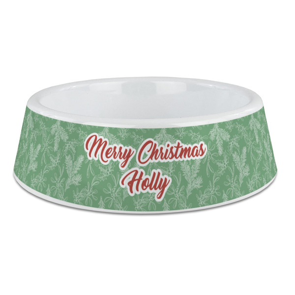 Custom Christmas Holly Plastic Dog Bowl - Large (Personalized)