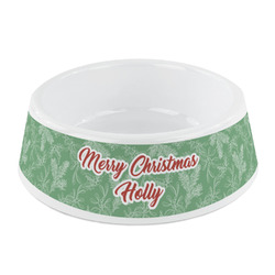 Christmas Holly Plastic Dog Bowl - Small (Personalized)