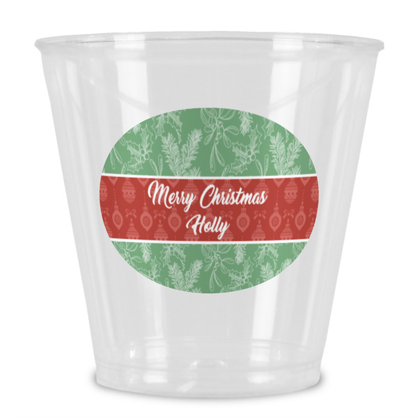 Custom Christmas Holly Plastic Shot Glass (Personalized)