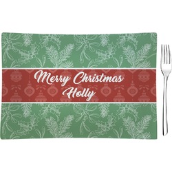 Christmas Holly Rectangular Glass Appetizer / Dessert Plate - Single or Set (Personalized)