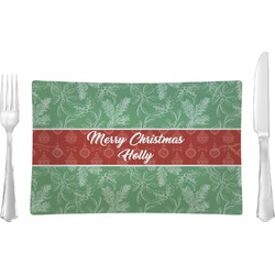 Christmas Holly Glass Rectangular Lunch / Dinner Plate (Personalized)