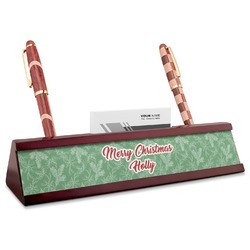 Christmas Holly Red Mahogany Nameplate with Business Card Holder (Personalized)