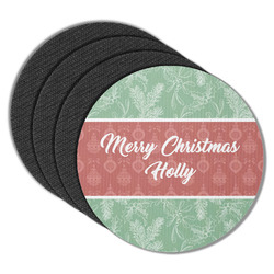 Christmas Holly Round Rubber Backed Coasters - Set of 4 (Personalized)
